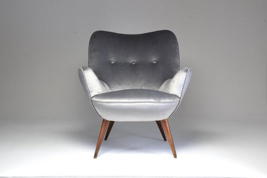 Shop 1940s Midcentury Franco Buzzi Grey Velvet Armchair - Spirit Gallery Vintage Furniture