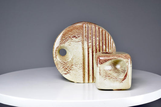 Pair of Giovanni Bertoncello Textured Ceramic Vases, Italy, 1970s