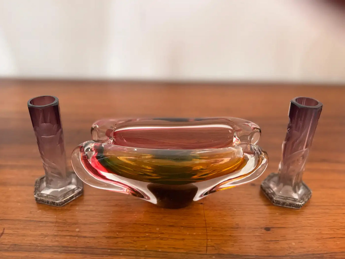 Paire de vases vintage Art Nouveau en cristal taillé de Moser