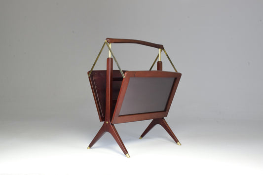 1950’s Magazine Holder Ico Parisi Style in Wood and Brass - Spirit Gallery
