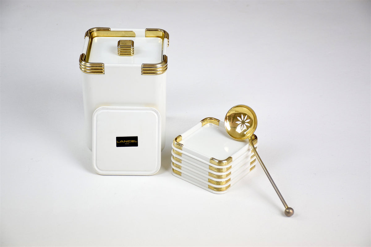 French Vintage Lancel Ice Bucket with Coasters and Spoon - Spirit Gallery