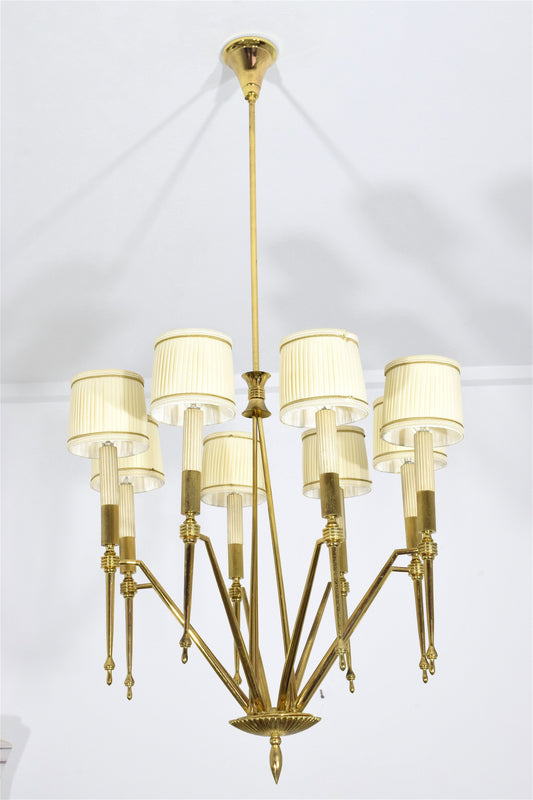 Italian Mid-Century Chandelier With Gilded Brass Structure - Spirit Gallery