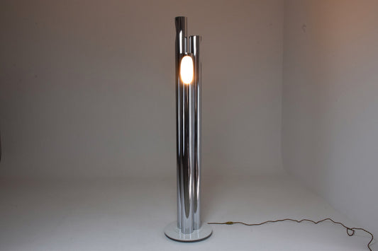 Italian Three Light Tube Chrome Floor Lamp, 1970's - Spirit Gallery