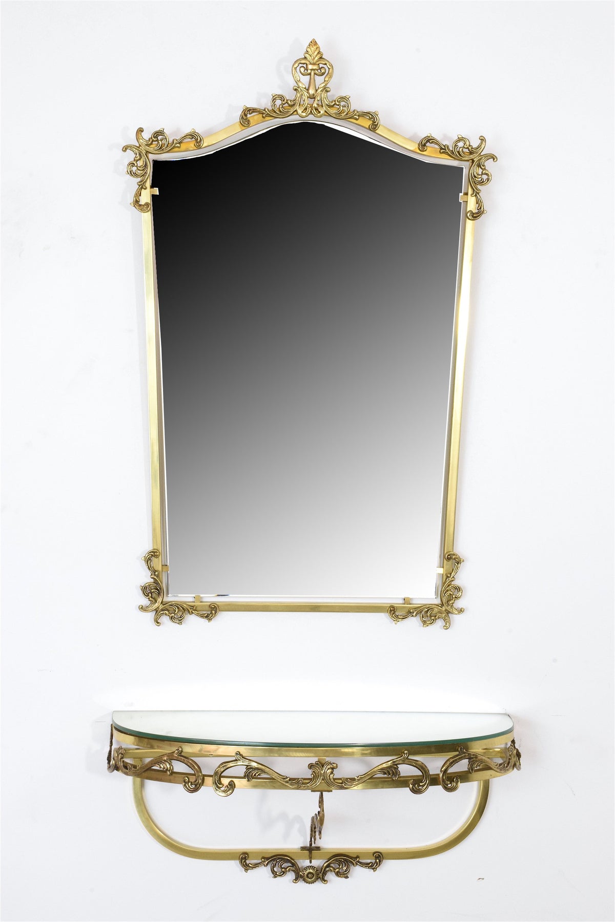Neoclassical Floating Brass Console and Mirror, France - Spirit Gallery