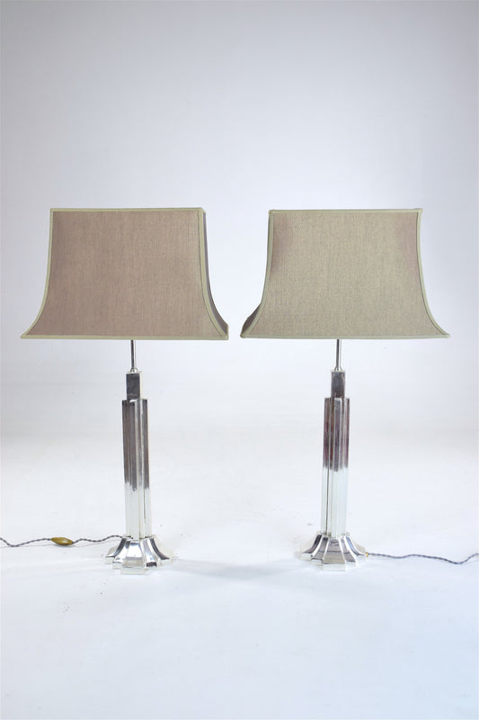 Pair of Art Deco Lamps in Silver Brass, 1930's - Spirit Gallery