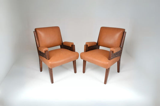 Shop 1950's Two Collectible Oriental Art Deco Style Sculpted Armchairs - Spirit Gallery Vintage Furniture