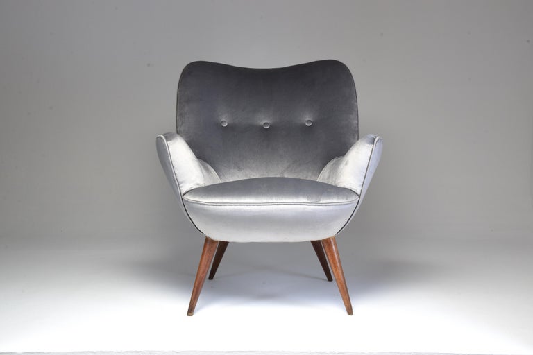 Shop 1940s Midcentury Franco Buzzi Grey Velvet Armchair - Spirit Gallery Vintage Furniture