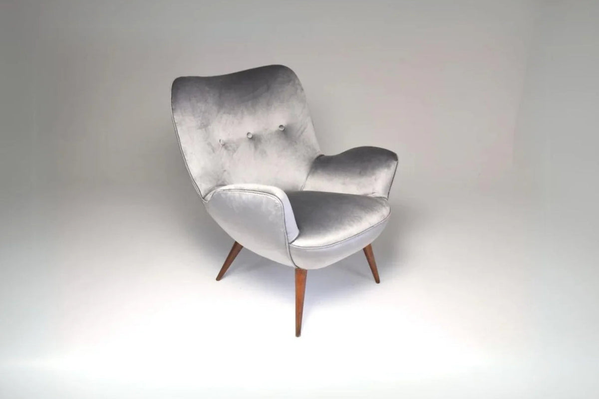 Shop 1940s Midcentury Franco Buzzi Grey Velvet Armchair - Spirit Gallery Vintage Furniture