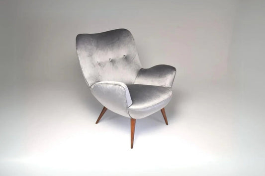 Shop 1940s Midcentury Franco Buzzi Grey Velvet Armchair - Spirit Gallery Vintage Furniture