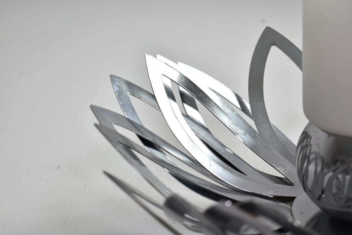 Lampe Fleur en Inox Années 70 par Jacqueline Trocmé