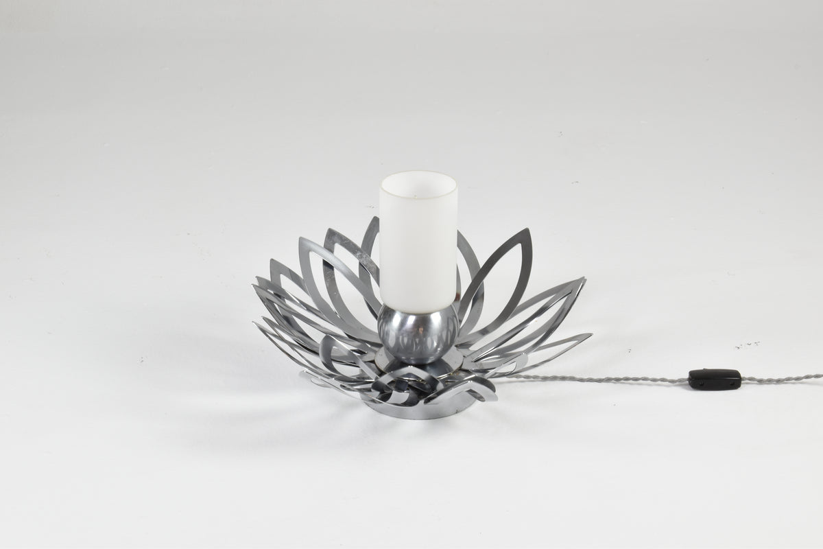 Lampe Fleur en Inox Années 70 par Jacqueline Trocmé