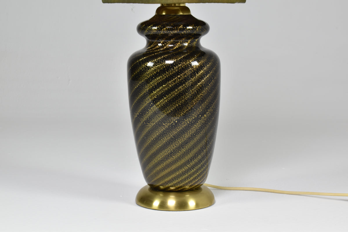 1970's Italian Green Mid-Century Murano Table Lamp by Tommaso Barbi