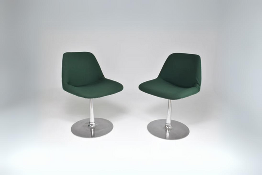 Robin Day Swivel Chairs in Green Upholstery and Aluminum, 1960s