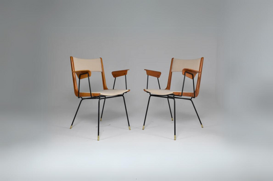 Italian Mid-Century Modern Boomerang Armchairs by Carlo de Carli