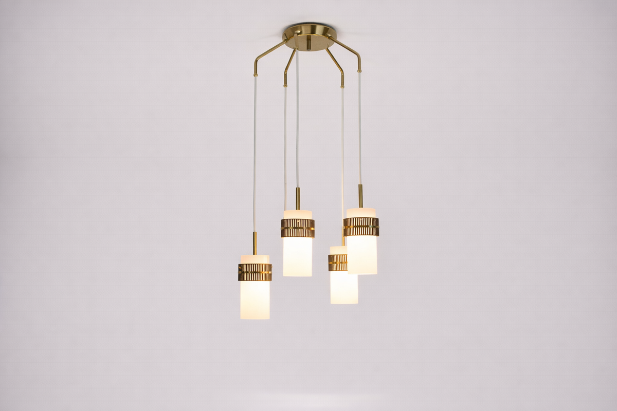 Shop 1950s Italian 5-Light Opaline Glass & Brass Pendant by Stilnovo - Spirit Gallery Vintage Furniture