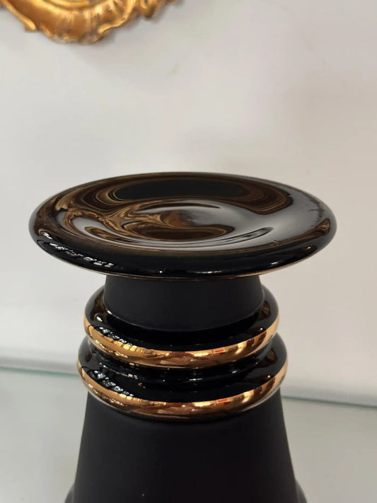 French Art Deco Plum Glass Vase with Gold Bands, 1930s