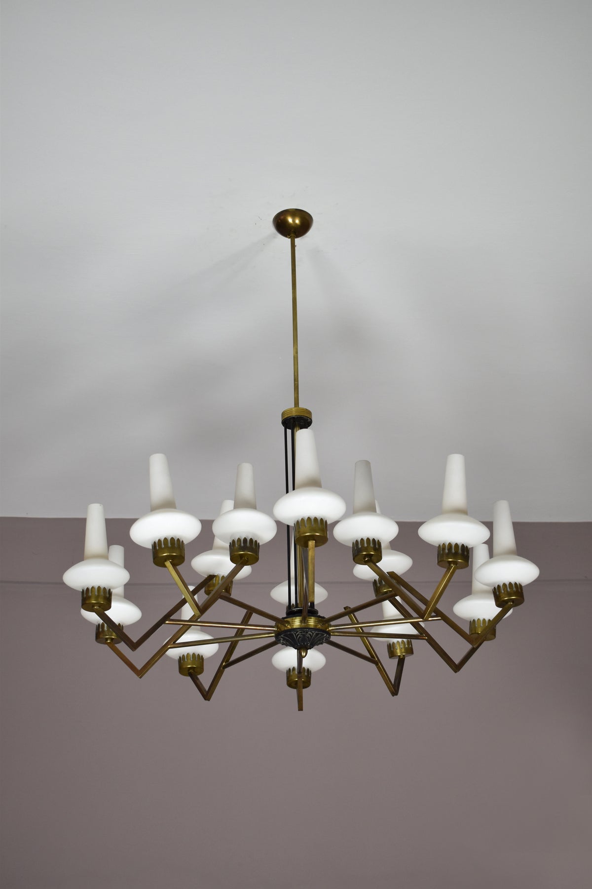 Shop 1950s Italian Mid-Century Modern 15-Light Brass & Glass Chandelier, Attributed to Stilnovo - Spirit Gallery Vintage Furniture