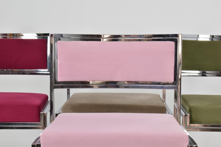 Shop Italian Set of 4 Chrome & Velvet "SQ-AL" Dining Chairs by Willy Rizzo, 1970s - Spirit Gallery Vintage Furniture