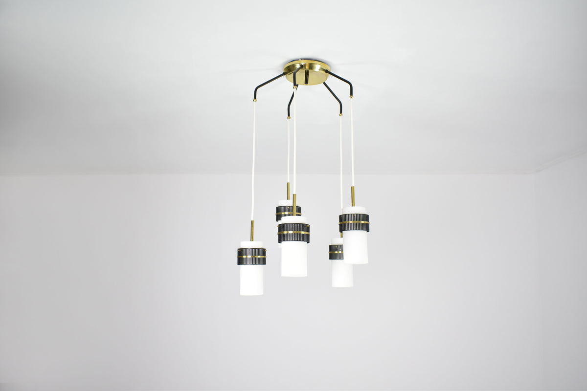 Shop 1950s Italian 5-Light Opaline Glass & Brass Pendant by Stilnovo - Spirit Gallery Vintage Furniture