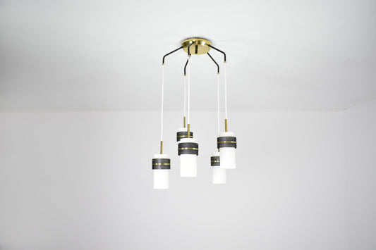 Shop 1950s Italian 5-Light Opaline Glass & Brass Pendant by Stilnovo - Spirit Gallery Vintage Furniture
