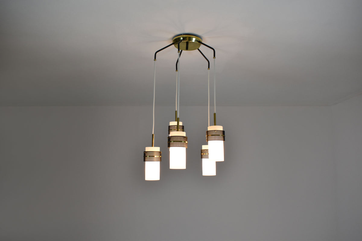 Shop 1950s Italian 5-Light Opaline Glass & Brass Pendant by Stilnovo - Spirit Gallery Vintage Furniture