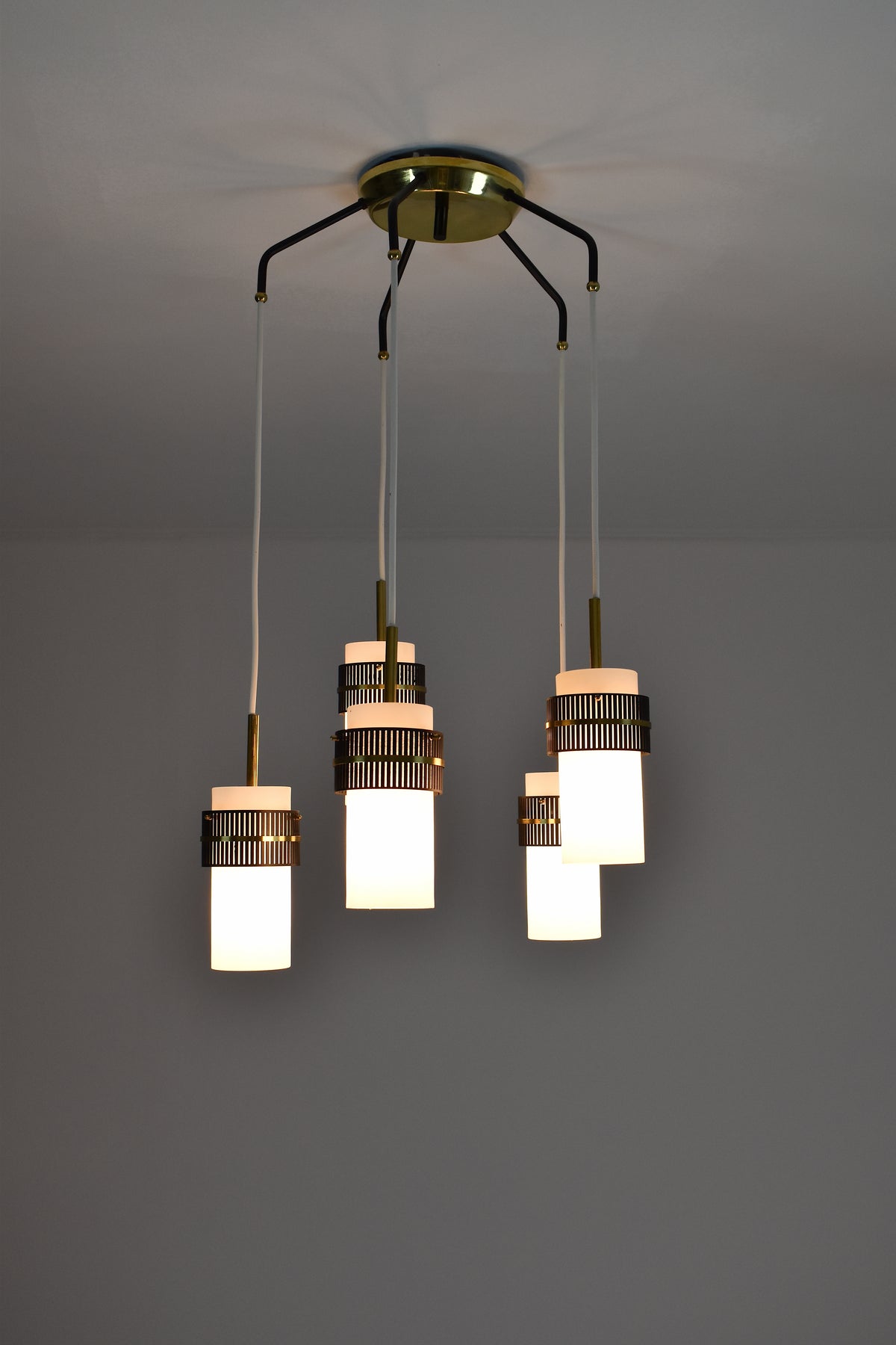 Shop 1950s Italian 5-Light Opaline Glass & Brass Pendant by Stilnovo - Spirit Gallery Vintage Furniture