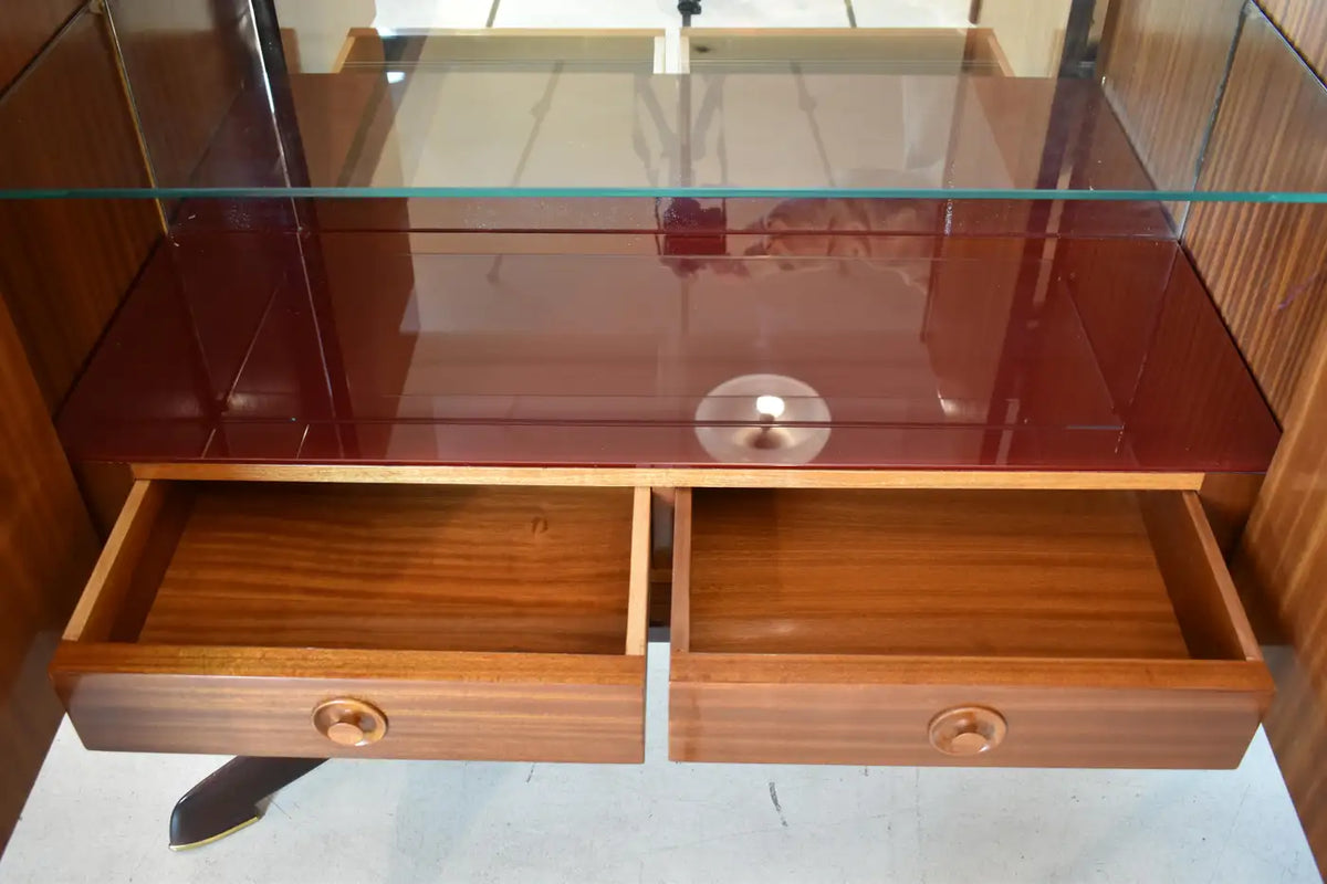 Vintage Italian Walnut and Brass Bar Cabinet Attributed to Paolo Buffa, 1940s