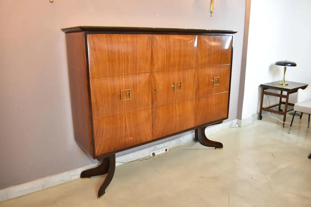 Vintage Italian Walnut and Brass Bar Cabinet Attributed to Paolo Buffa, 1940s