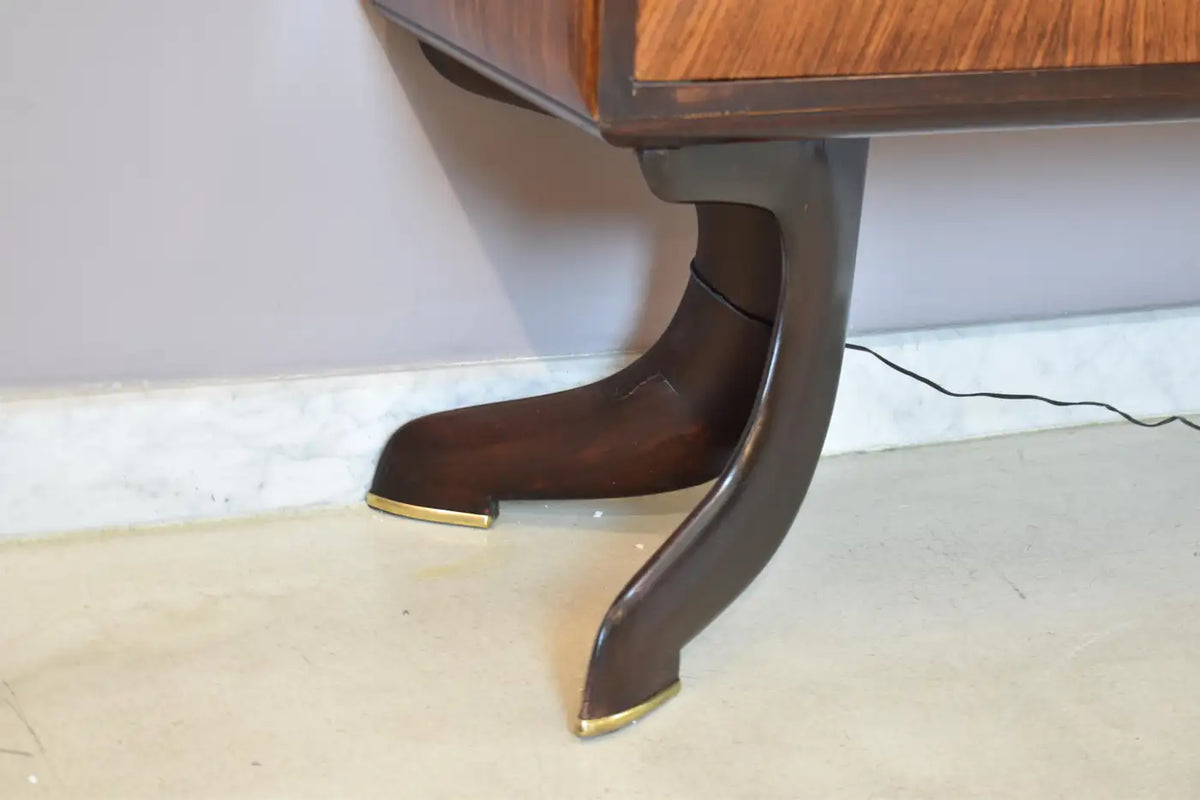 Vintage Italian Walnut and Brass Bar Cabinet Attributed to Paolo Buffa, 1940s