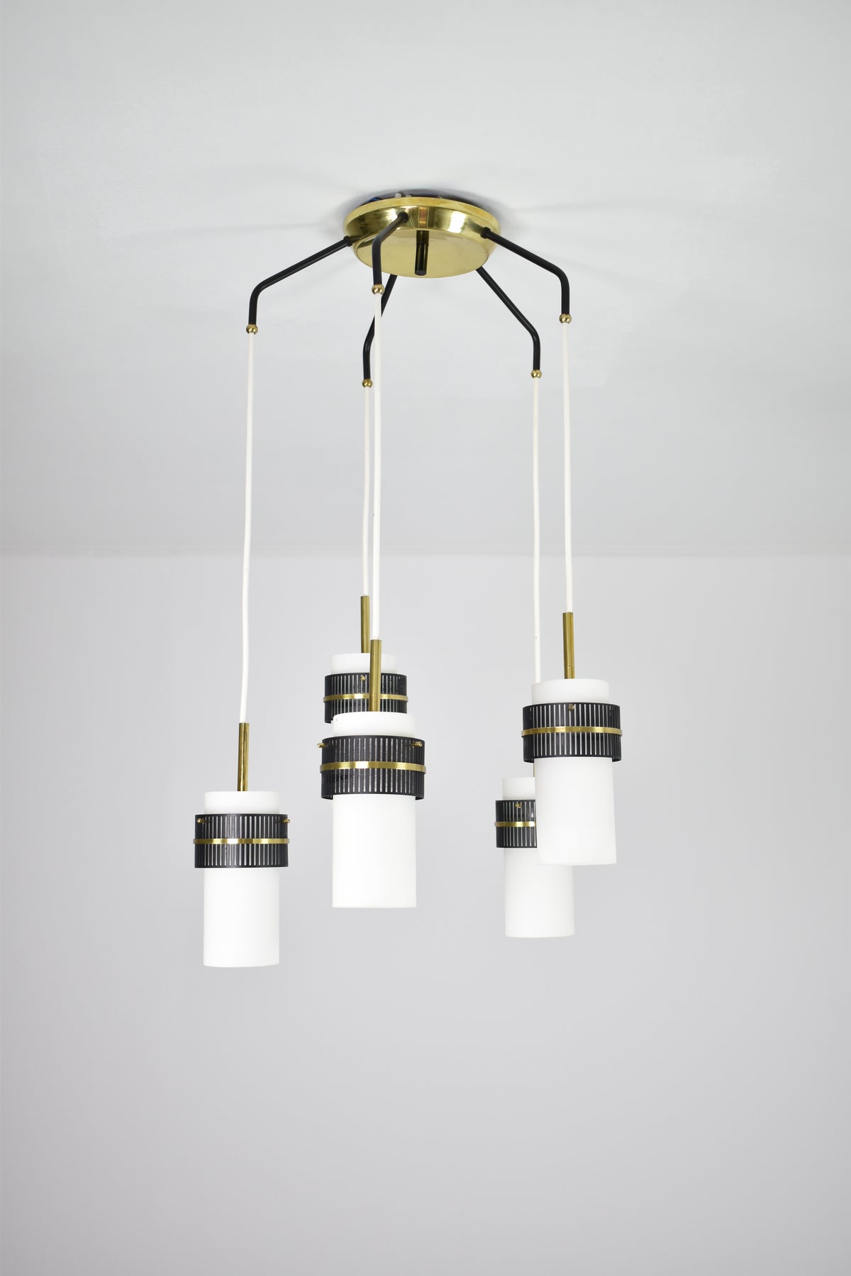 Shop 1950s Italian 5-Light Opaline Glass & Brass Pendant by Stilnovo - Spirit Gallery Vintage Furniture