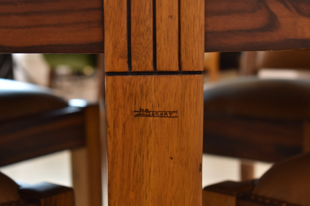 Shop Extendable Dining Table and Set of 8 Walnut & Leather Chairs by André Sornay, France, 1930s - Spirit Gallery Vintage Furniture