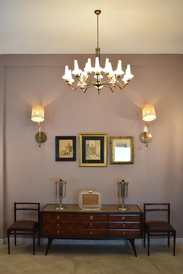 Shop 1950s Italian Mid-Century Modern 15-Light Brass & Glass Chandelier, Attributed to Stilnovo - Spirit Gallery Vintage Furniture