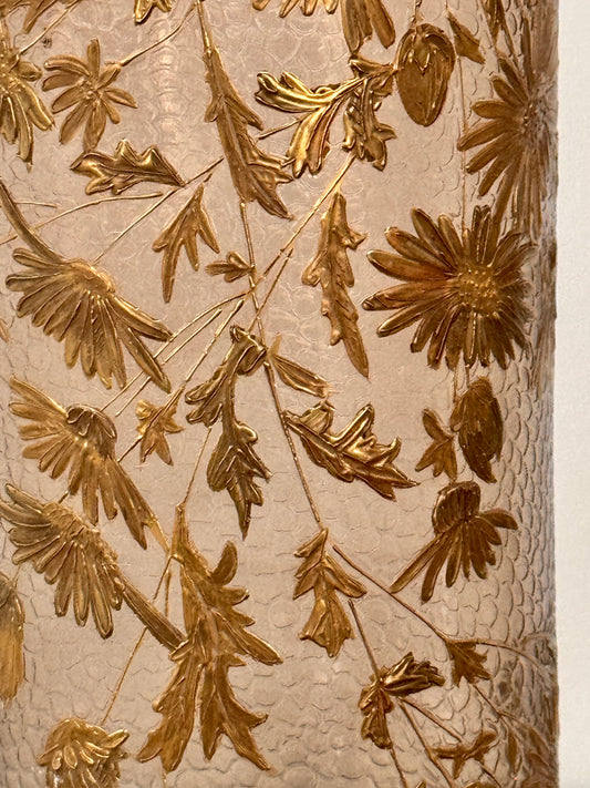 French Art Nouveau Gilt Martelé Glass Vase Attributed to Legras, 1900s