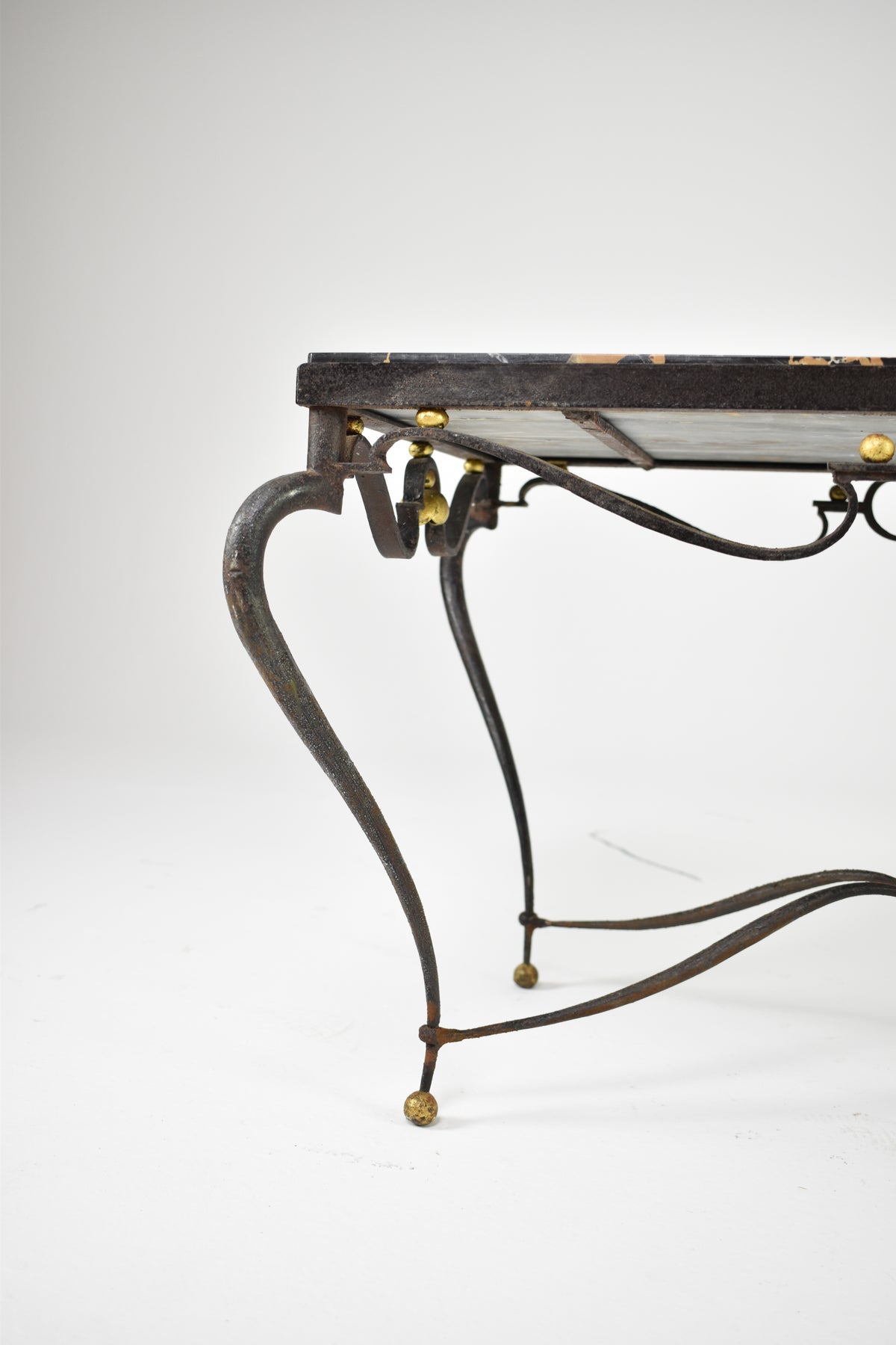Shop French Brass & Marble Coffee Table Attributed to René Drouet, circa 1945 - Spirit Gallery Vintage Furniture
