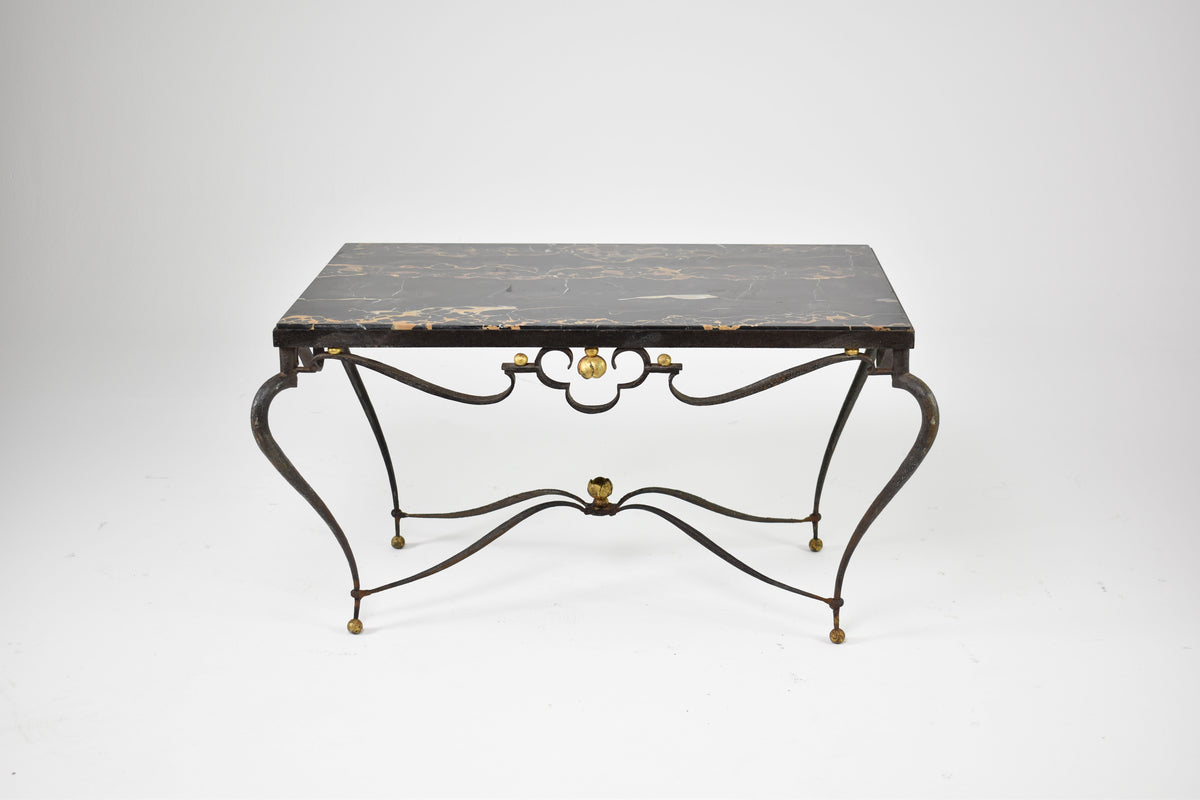 Shop French Brass & Marble Coffee Table Attributed to René Drouet, circa 1945 - Spirit Gallery Vintage Furniture