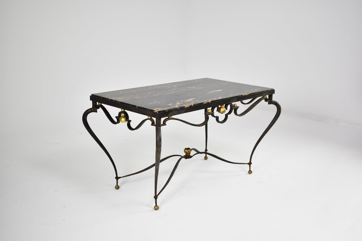 Shop French Brass & Marble Coffee Table Attributed to René Drouet, circa 1945 - Spirit Gallery Vintage Furniture