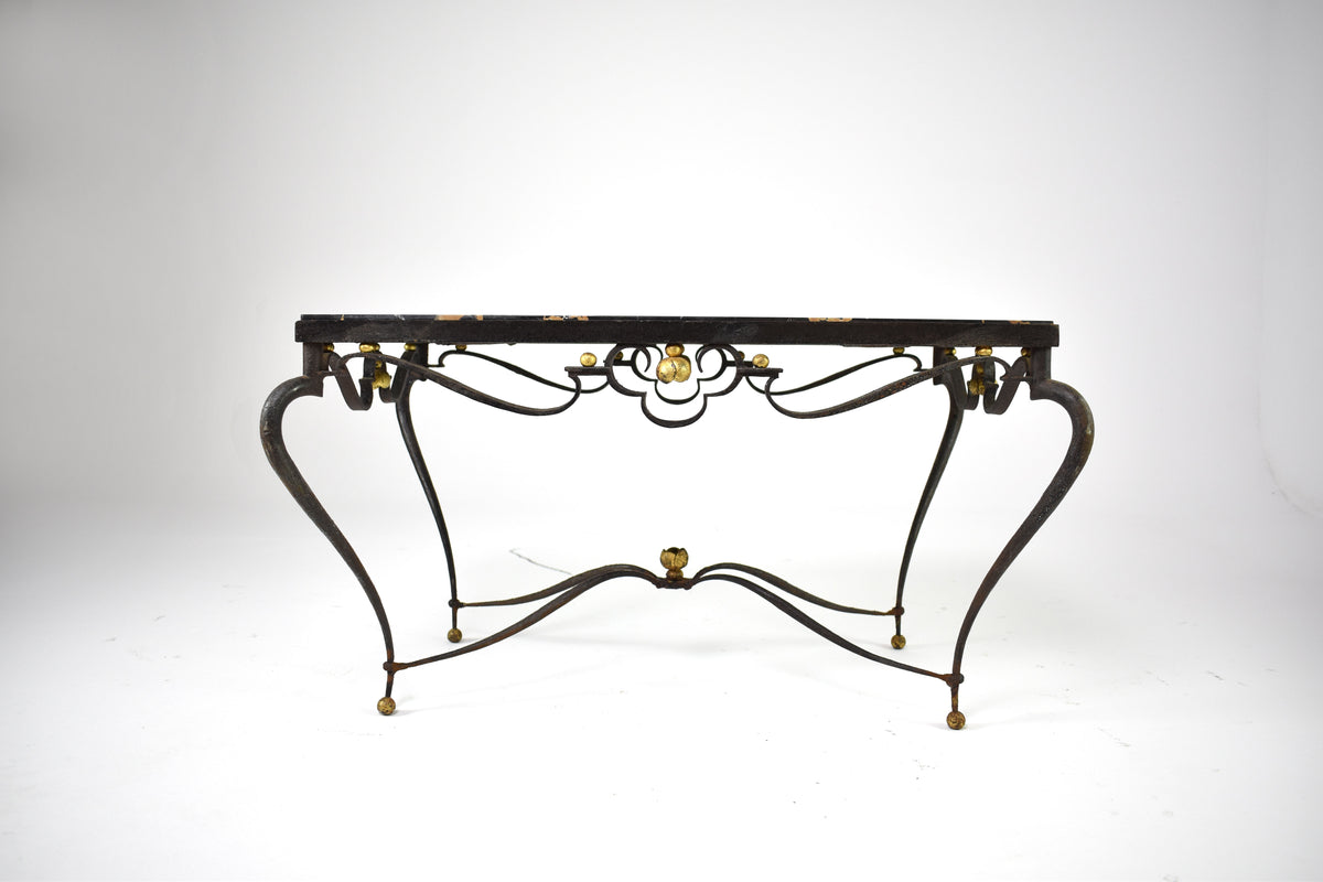 Shop French Brass & Marble Coffee Table Attributed to René Drouet, circa 1945 - Spirit Gallery Vintage Furniture