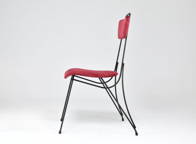 Shop French Midcentury Metal and Velvet Chair, 1950s - Spirit Gallery Vintage Furniture