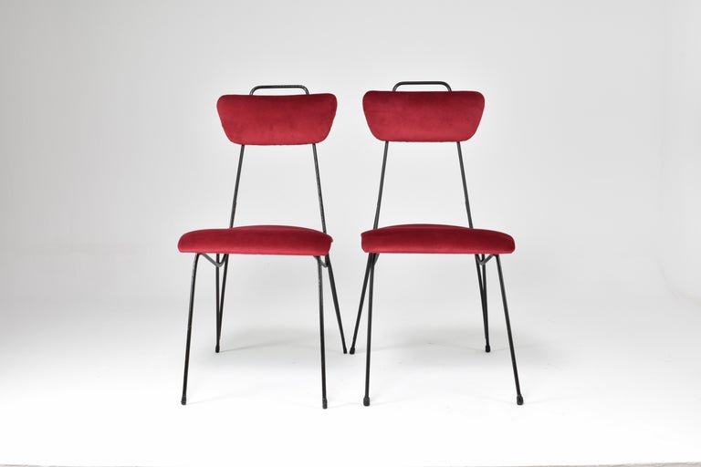 Shop French Midcentury Metal and Velvet Chair, 1950s - Spirit Gallery Vintage Furniture