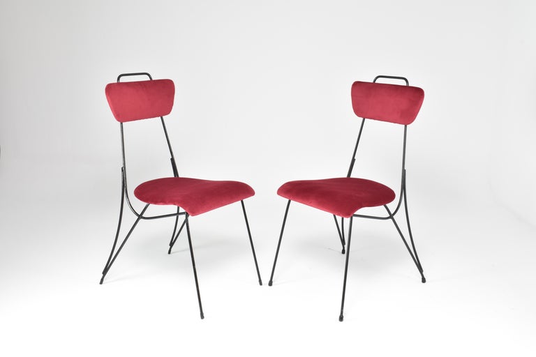 Shop French Midcentury Metal and Velvet Chair, 1950s - Spirit Gallery Vintage Furniture
