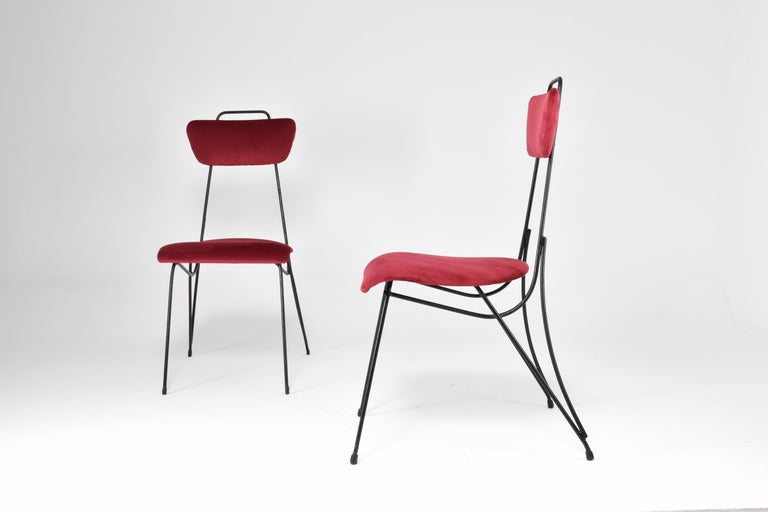 Shop French Midcentury Metal and Velvet Chair, 1950s - Spirit Gallery Vintage Furniture
