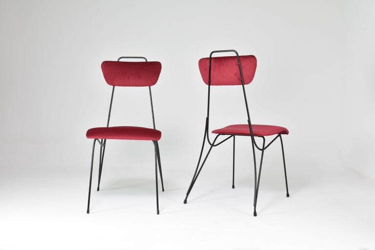 Shop French Midcentury Metal and Velvet Chair, 1950s - Spirit Gallery Vintage Furniture
