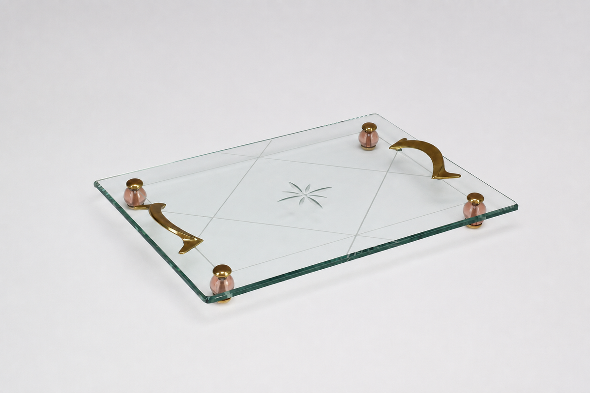 Plat en verre italien du milieu du siècle attribué à Fontana Arte, années 1950