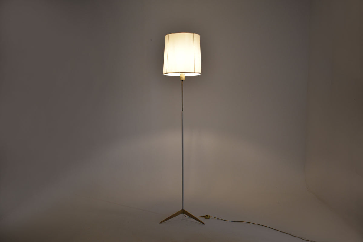 Shop Italian Brass and White Metal Tripod Floor Lamp in the Style of Stilnovo, 1950s - Spirit Gallery Vintage Furniture