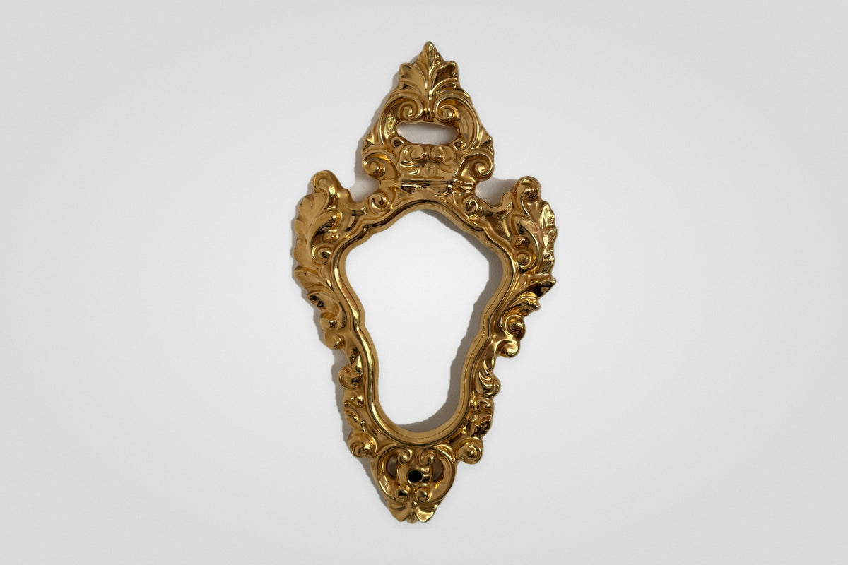 Italian Hollywood Regency Rococo Gilt Ceramic Frame Wall Mirror