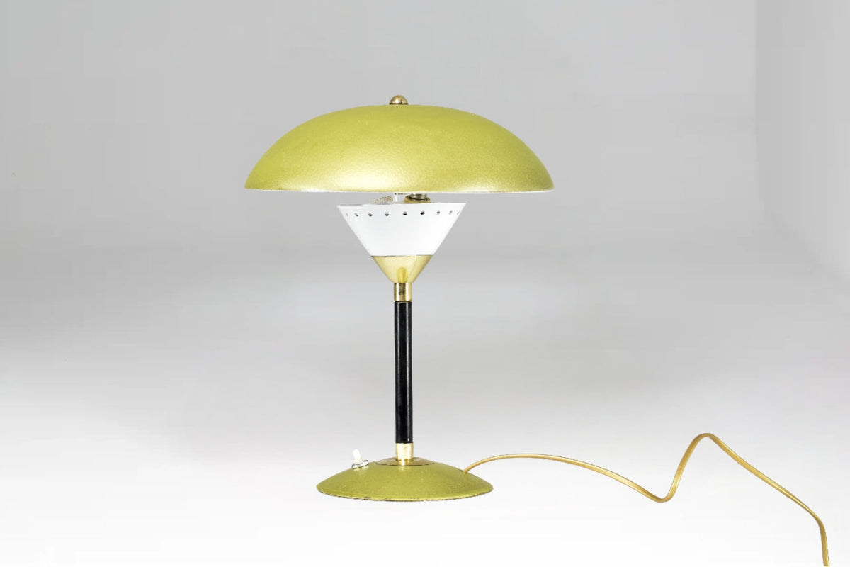 Italian Green Mushroom Metal Table Lamp, 1970s