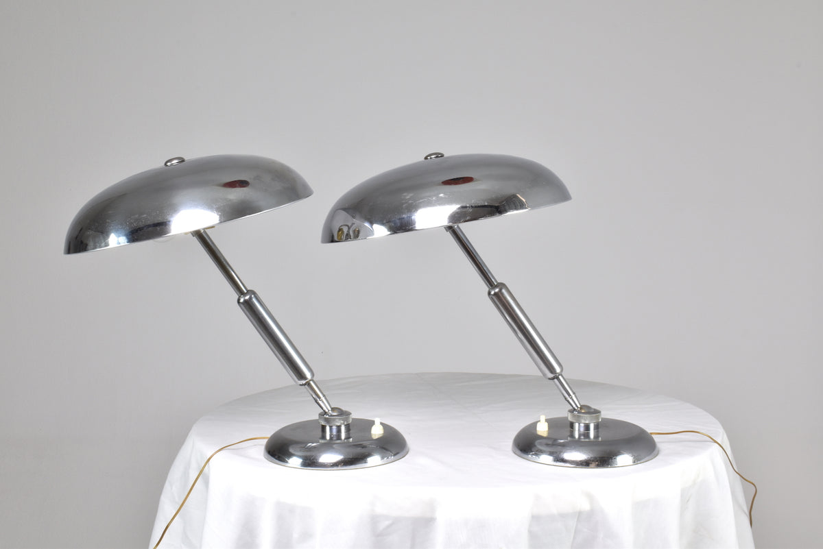 Italian Nickel Table Lamps by Giovanni Michelucci, 1950s