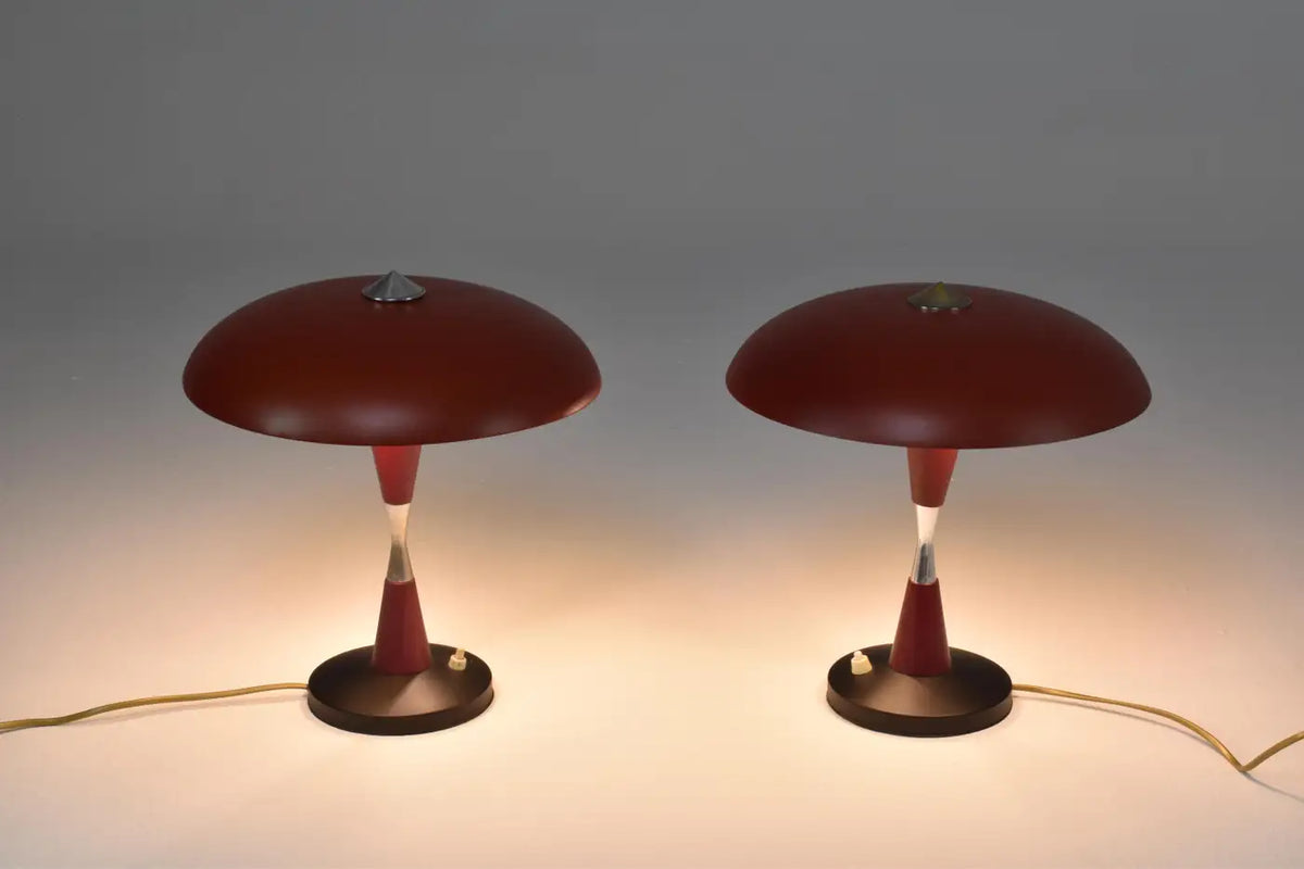 Italian Red Aluminum Table Lamps, Set of Two, 1960s