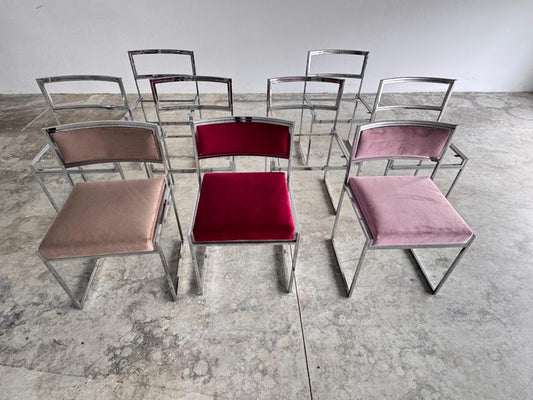 Shop Set of “SQ-AL” Dining Chairs by Willy Rizzo, Chrome and Velvet, Italy, 1970s - Spirit Gallery Vintage Furniture