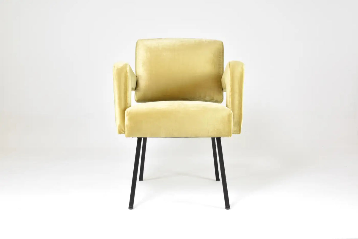 Jacques Adnet French Presidential Velvet Armchair, 1950s